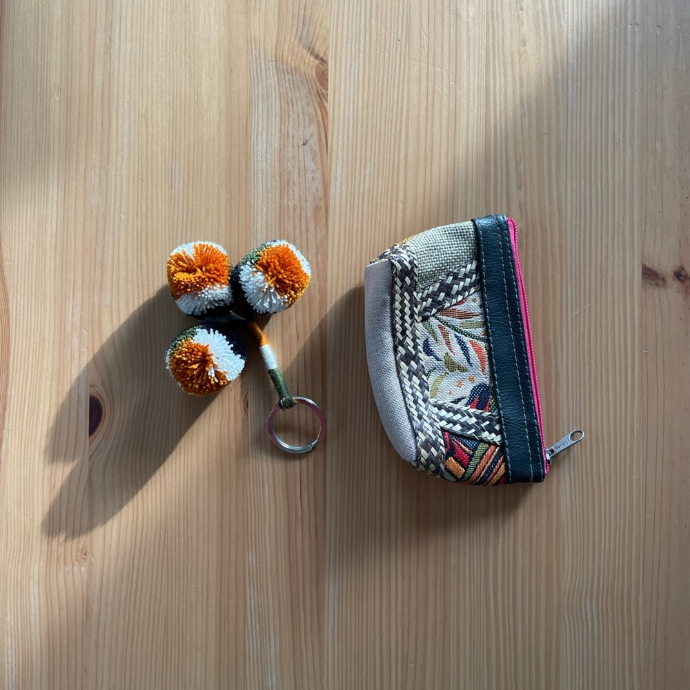 Pom Pom keychain and zippered pouch bundle